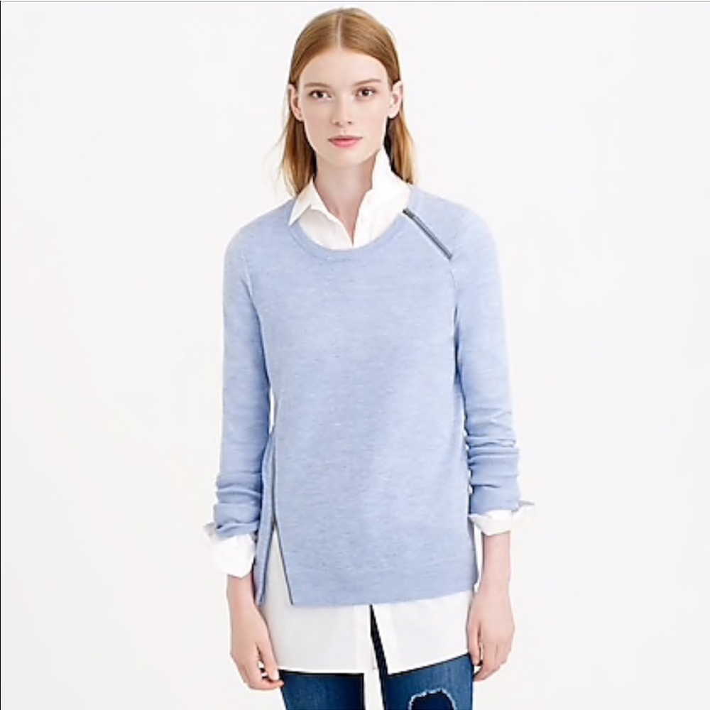 NWT!  J. Crew Blue Asymmetrical Zip Merino Sweater